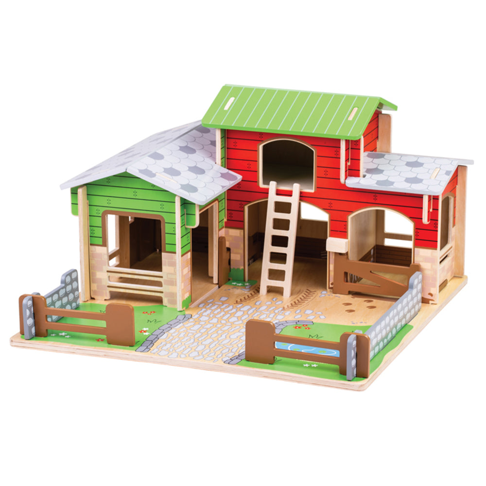 Bigjigs Toys BJTJT152 Cobblestone Farm Wooden Playset Image 1