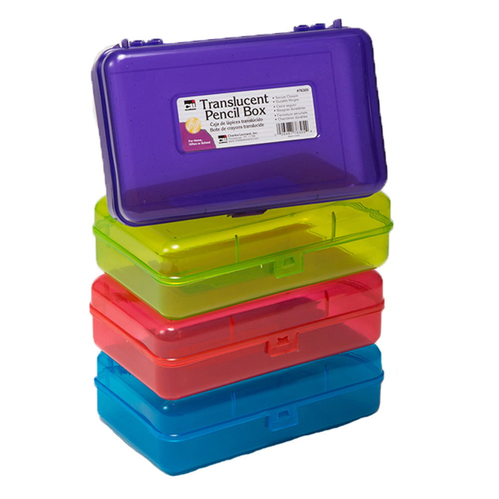 Charles Leonard CHL76305 Pencil Box Translucent Blue/Green/Red/Purple 8-1/4"W x 5-1/4"D x 2-1/2"H Image 1