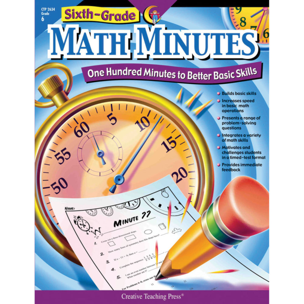 Creative Teaching Press Ctp2634 Math Minutes Book Grade 6 - Educational Resource for 6th Grade Math Image 1