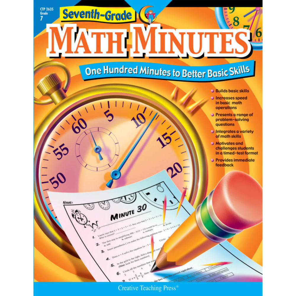 Creative Teaching Press Ctp2635 Math Minutes Book Grade 7 - Educational Math Workbook Image 1