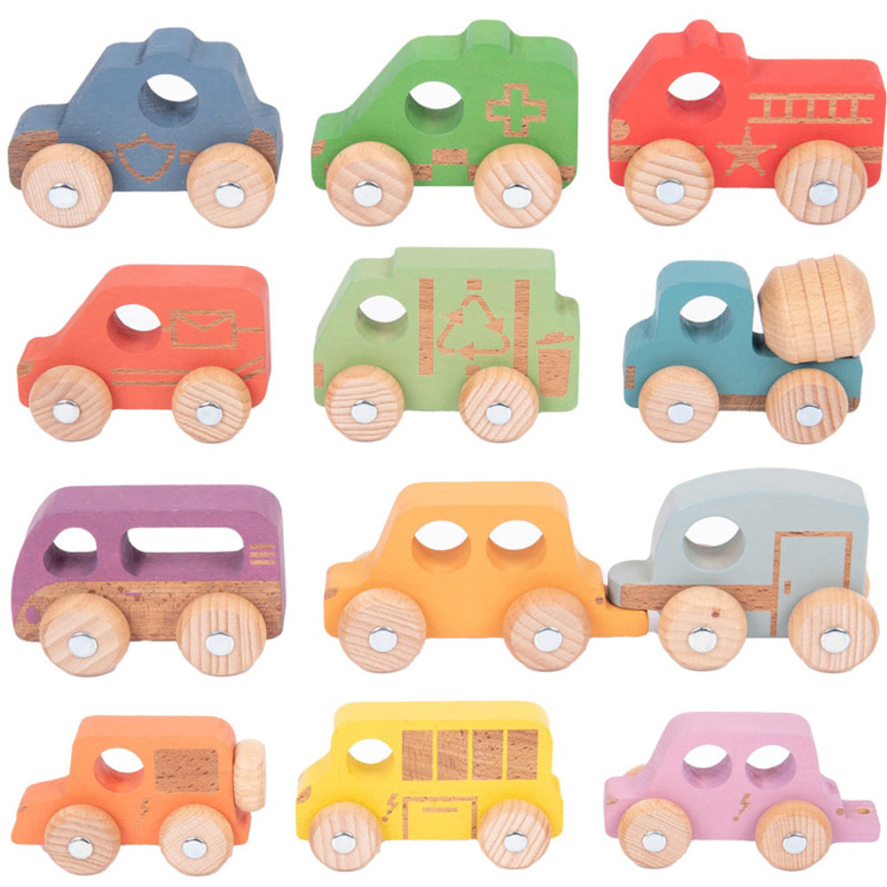 Learning Advantage CTU73508 Rainbow Wooden Vehicles Chunky Cars with Rotating Wheels Image 1