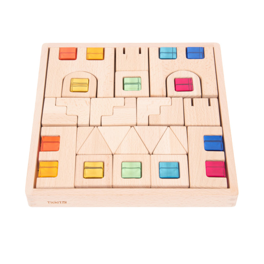 learning advantage CTU73546 Wooden Building Gem Blocks with Translucent Acrylic Cubes Image 1