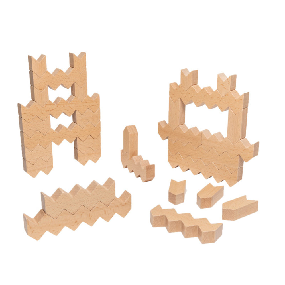 Polydron EA-359 Zigzag Blocks Set - 30 Piece FSC Beech Wood Building Shapes for Logical Reasoning & Imagination Image 1