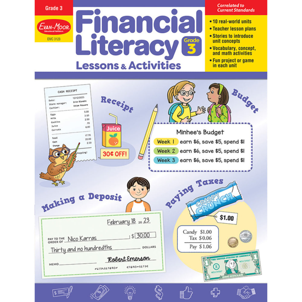 Evan-Moor EMC3123 Financial Literacy Grade 3 Lessons & Activities Image 1
