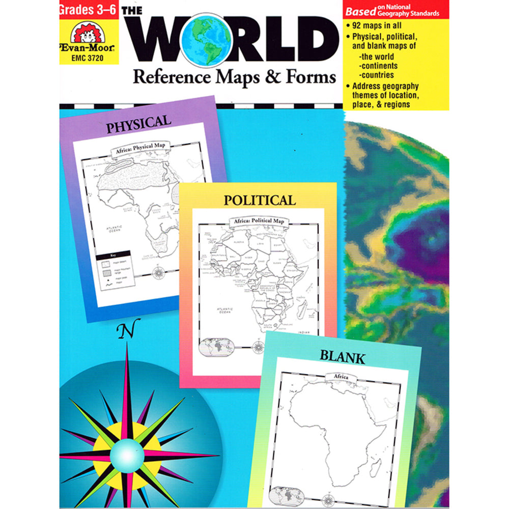 Evan-Moor EMC3720 World Reference Maps Book - Physical & Political Maps, Blank Forms, Answer Key Image 1