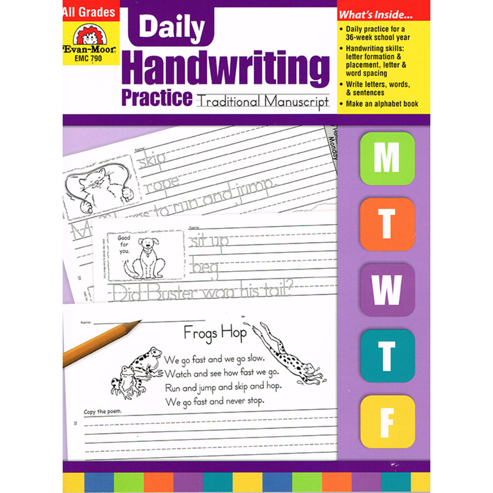 Evan-Moor EMC790 Handwriting Practice Book: Traditional Manuscript For Primary Students Image 1