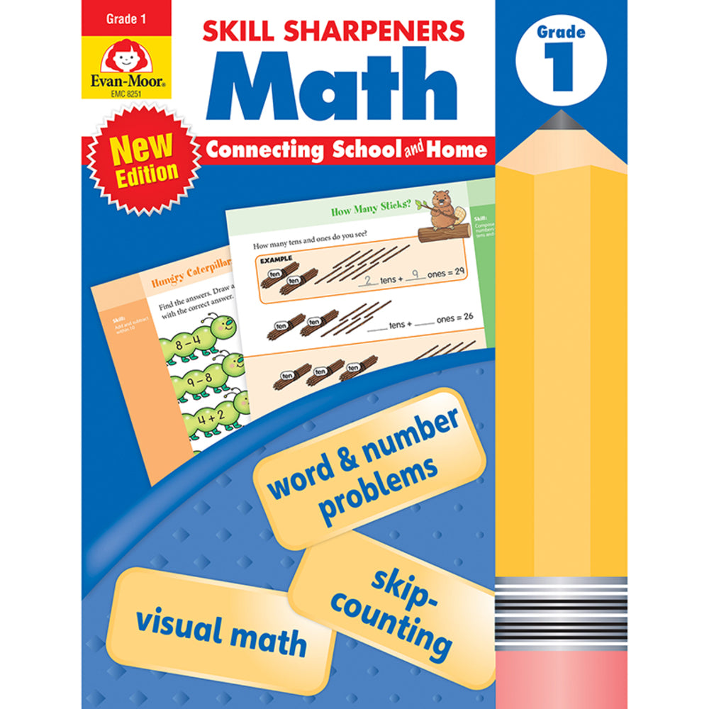 Evan-Moor EMC8251 Skill Sharpeners: Math Grade 1 with Addition, Subtraction, Place Value, Multiplication Image 1