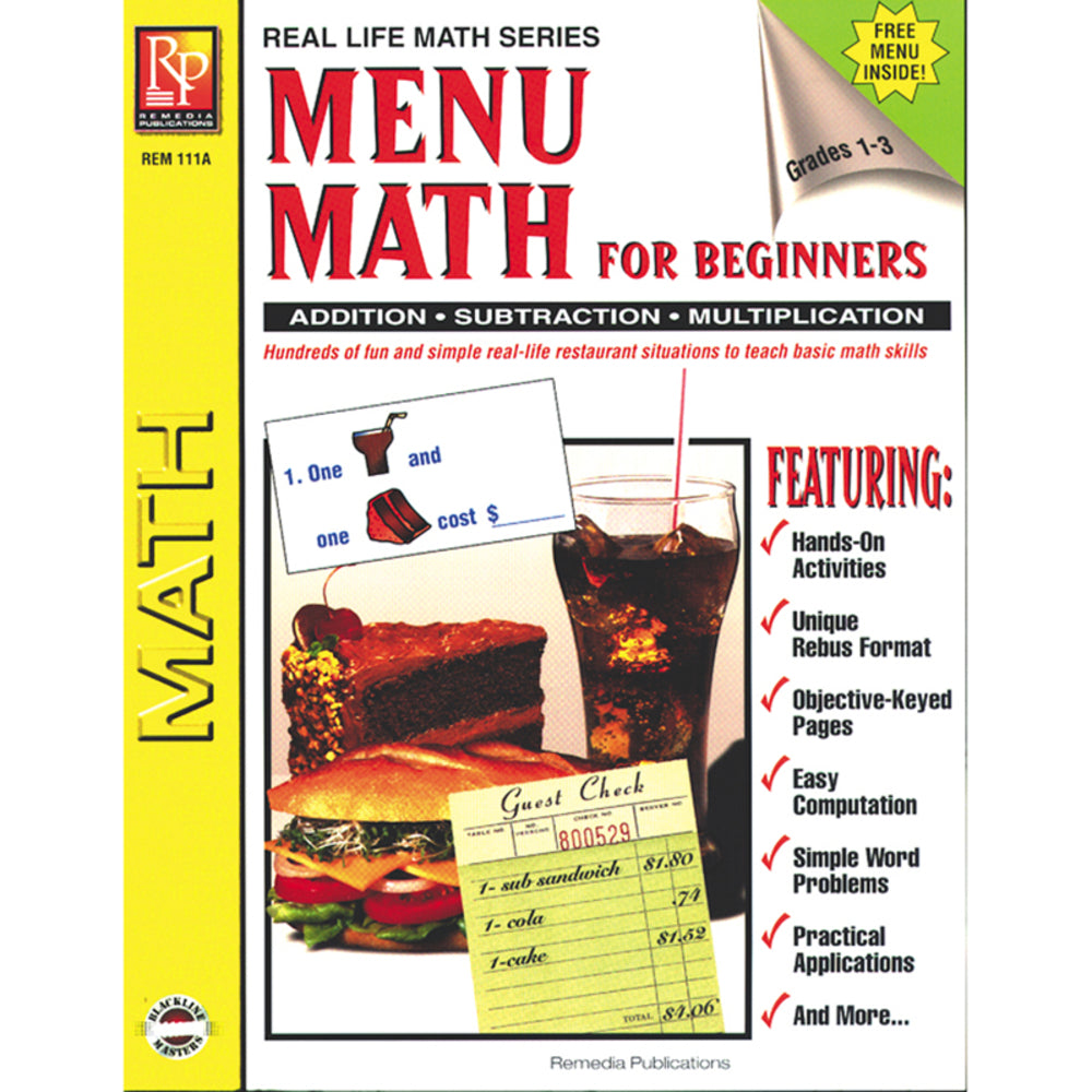 Remedia REM111A Menu Math Book - Real-Life Situations for Addition, Subtraction, and Multiplication Image 1