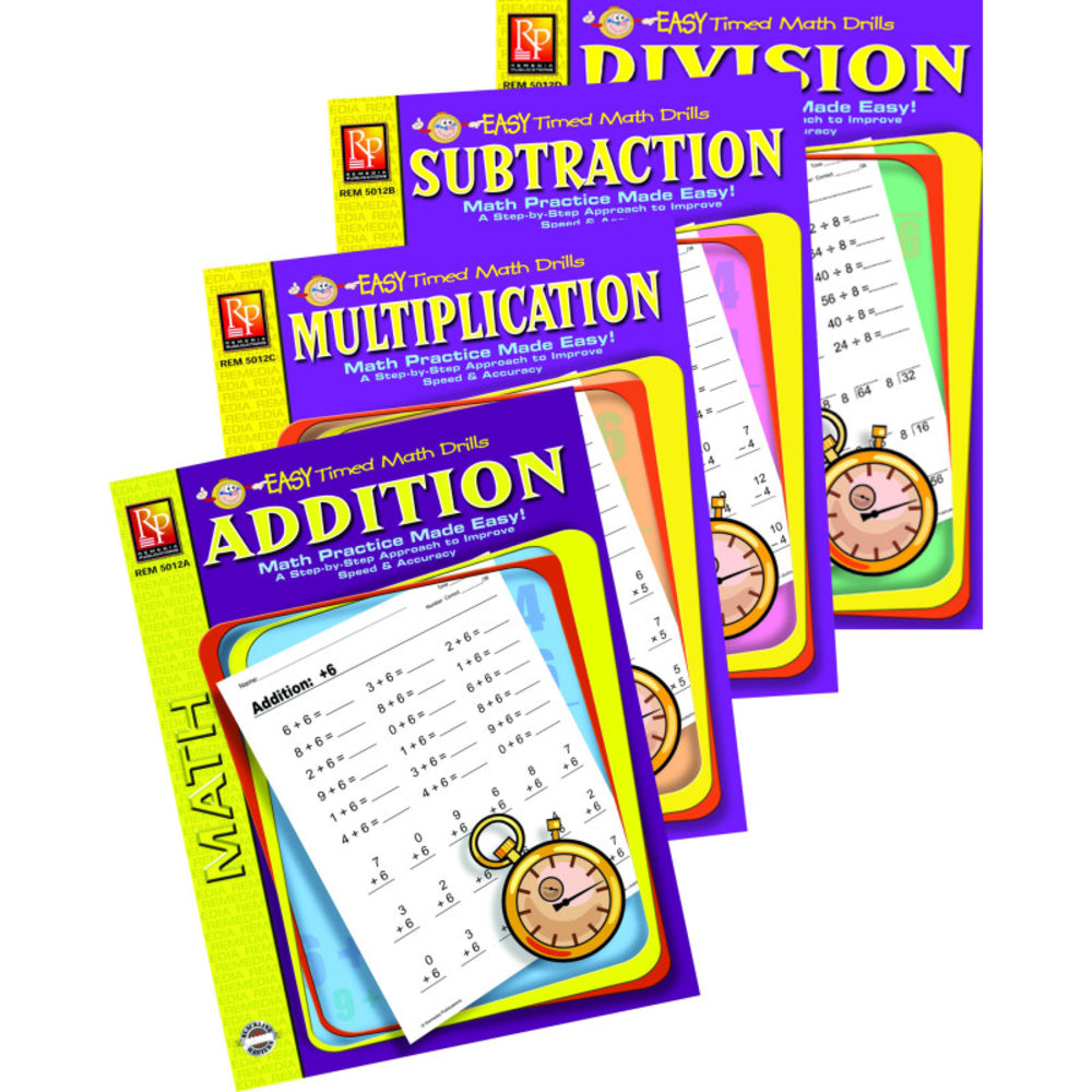 REMEDIA PUBLICATIONS REM5012E Easy Timed Math Drills: 4 Book Set Image 1