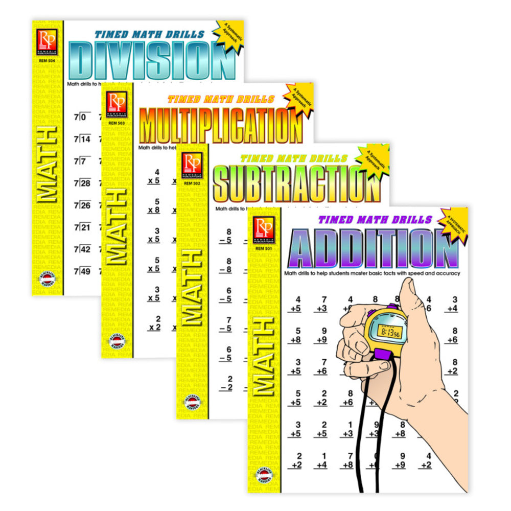 REMEDIA PUBLICATIONS REM505 Timed Math Drills: 4 Book Set Image 1