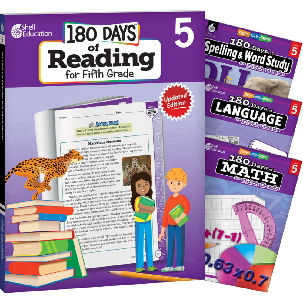 Shell Education SEP147639 Grade 5 180 Days Reading Spelling Language Math Set Image 1
