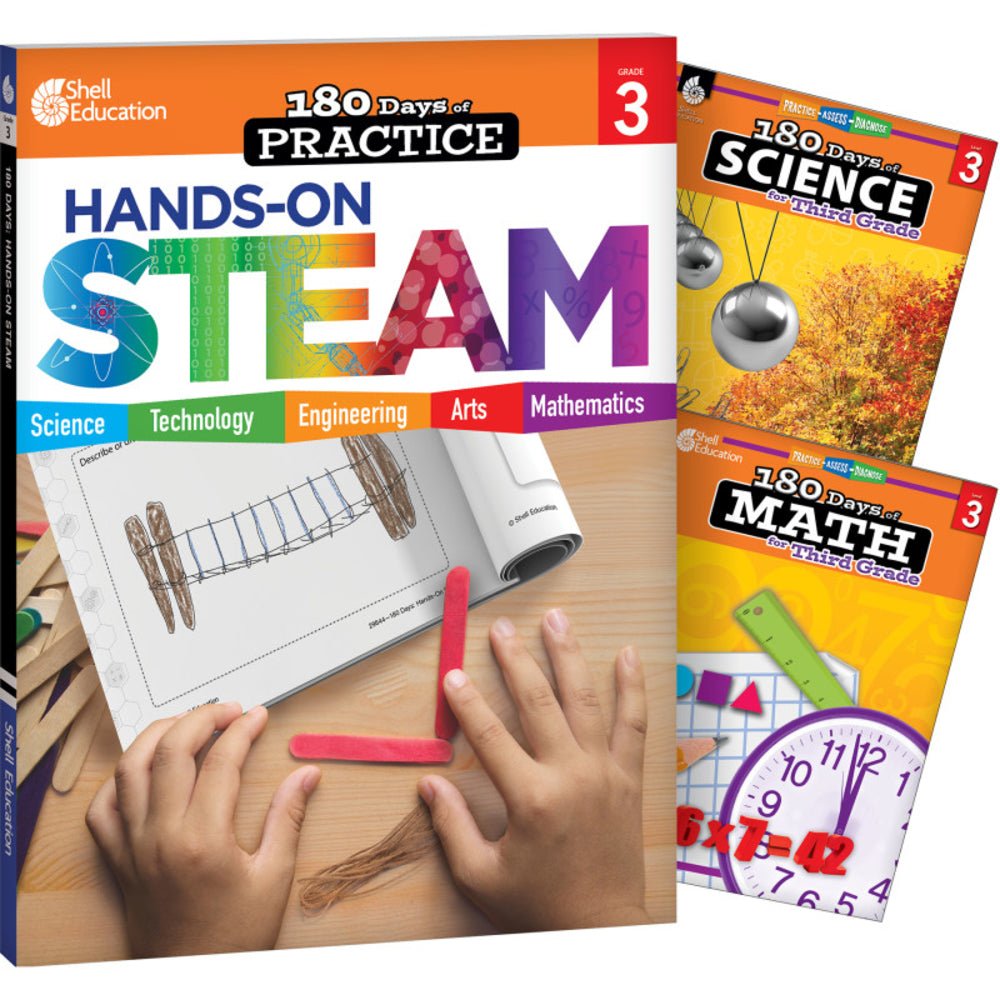 Shell Education SEP147644 180 Days Grade 3 STEM Science Math 3-Book Set Image 1