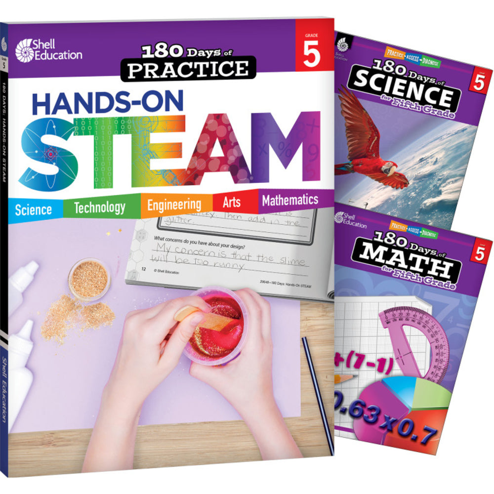 Shell Education SEP147646 180 Days Grade 5 STEAM Science Math 3-Book Set Image 1
