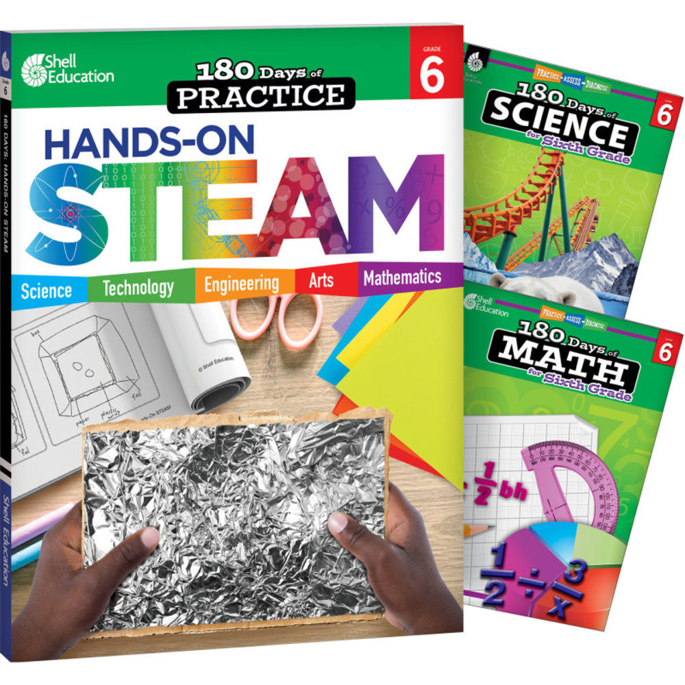 Shell Education SEP147647 180 Days Grade 6 STEAM Science And Math 3-Book Set Image 1