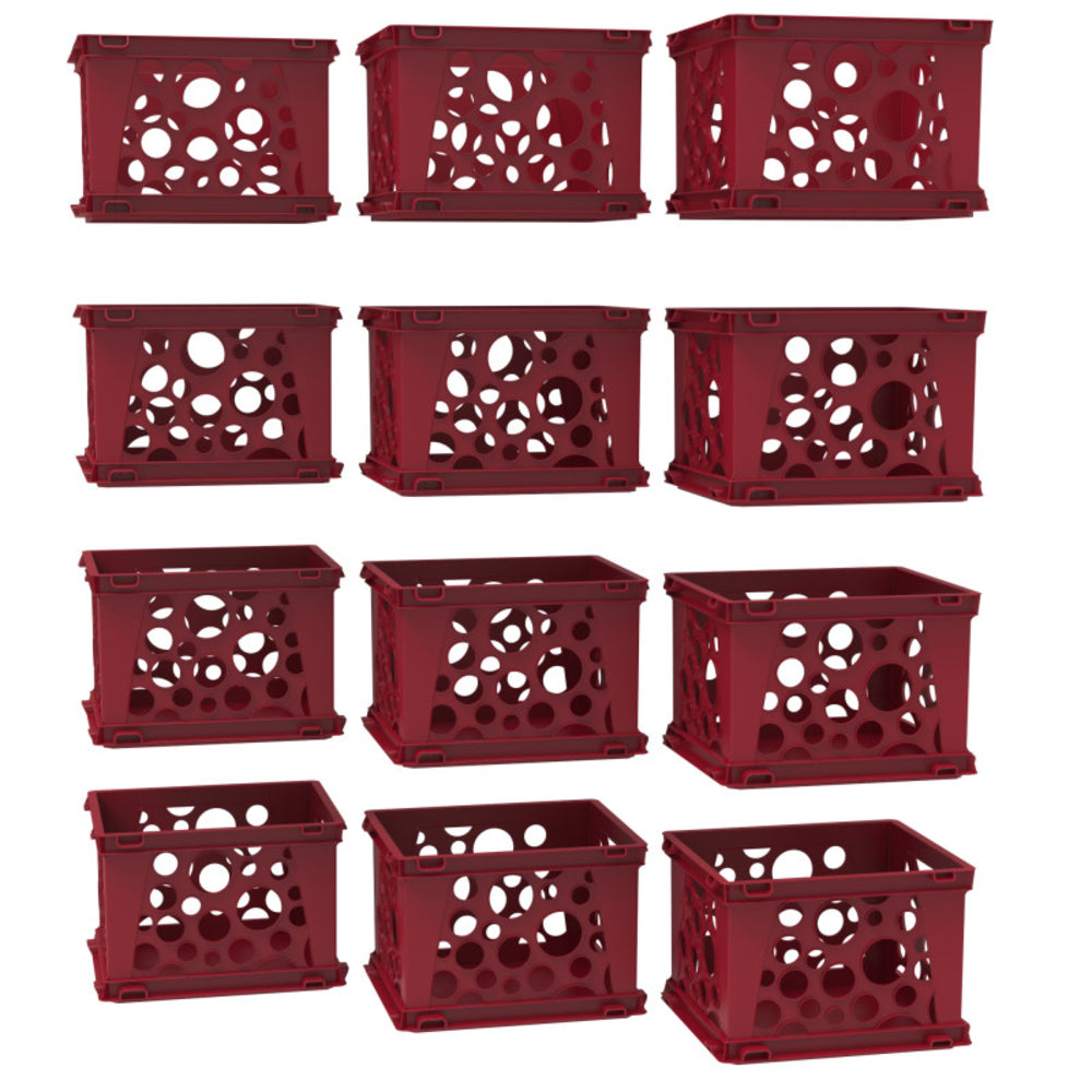 Storex STX61593U12S Mini Crate Red 12-Pack - CD/DVD Storage, Stackable, Solid Bottom Image 1