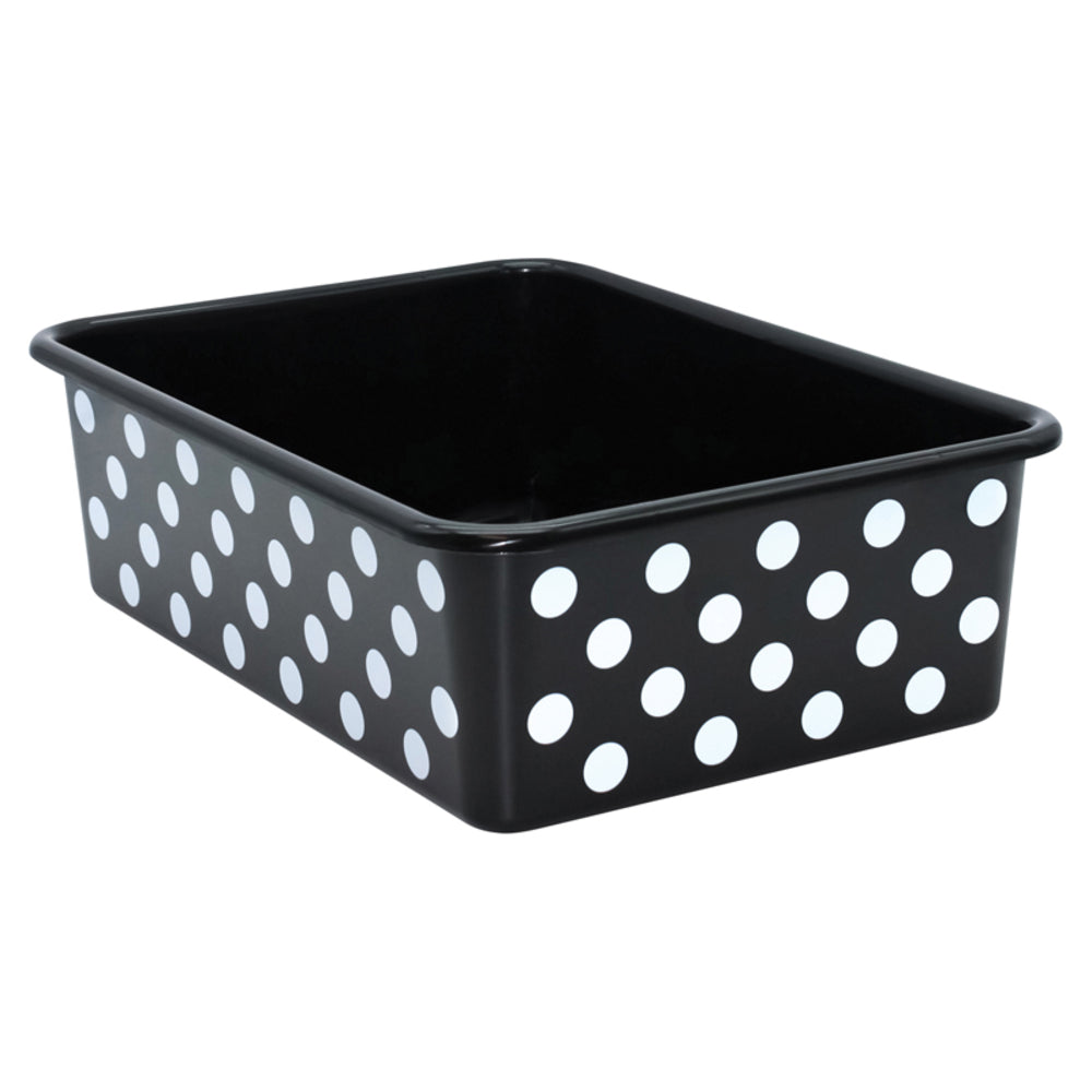Teacher Created Resources TCR20420 Large Plastic Storage Bins - White Polka Dots on Black - Stackable - 7 3/4" L x 11 3/8" W x 5" H Image 1