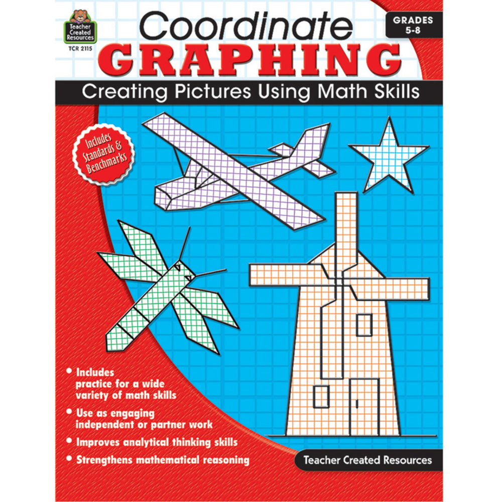 Teacher Created Resources TCR2115 Coordinate Graphing Book - Engaging Math Activities for Equations, Fractions, Geometry, and More Image 1