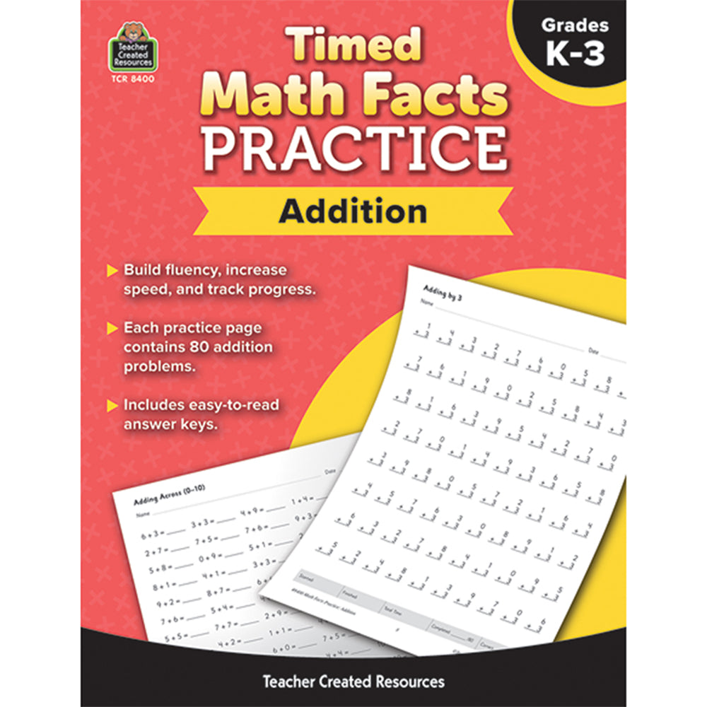 Teacher Created Resources TCR8400 Addition Timed Math Facts Practice Image 1
