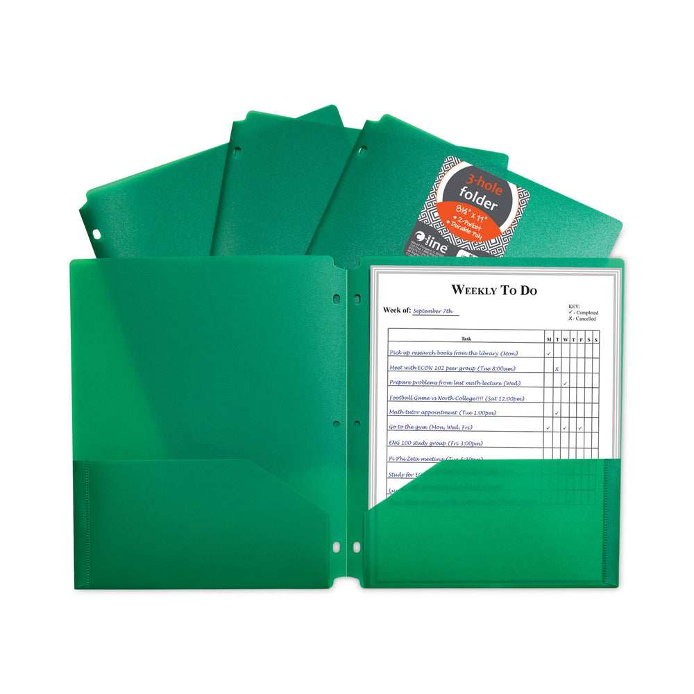 poly Portfolio Folder, 3-Hole Punch, Green, 11 X 8.5, 25-Pack