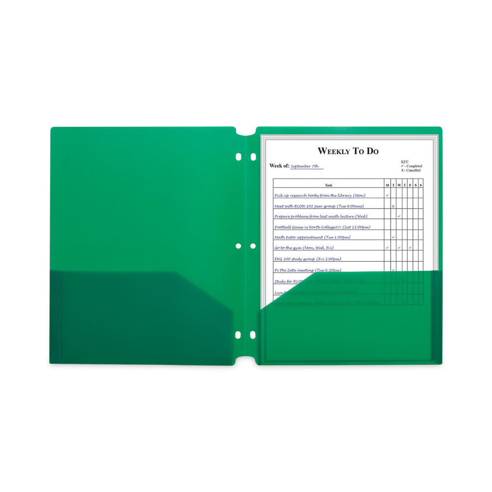 poly Portfolio Folder, 3-Hole Punch, Green, 11 X 8.5, 25-Pack