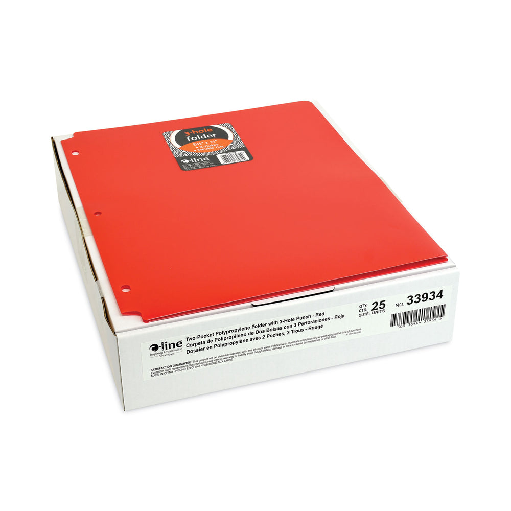 C-LINE PRODUCTS INC CLI33934 Two-Pocket Poly Portfolio Three-Hole Punch Red 1Ea