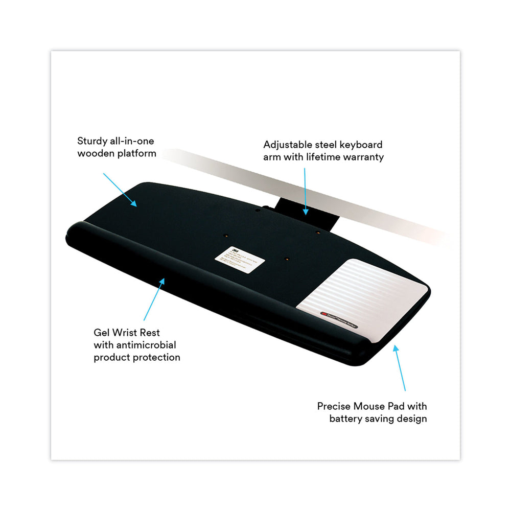 3m Akt90le Keyboard Tray with Gel Wrist Rest - 23In Track - Ergonomic Adjustment