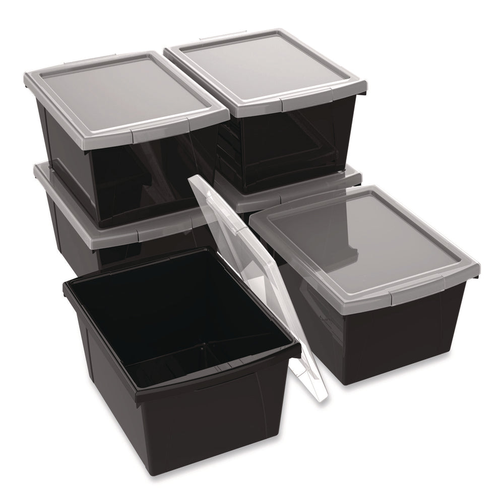 Storage Bin with Lid, 4 Gal, Black, 11.25" x 11.25" x 7.87", 6-Pack Image 1