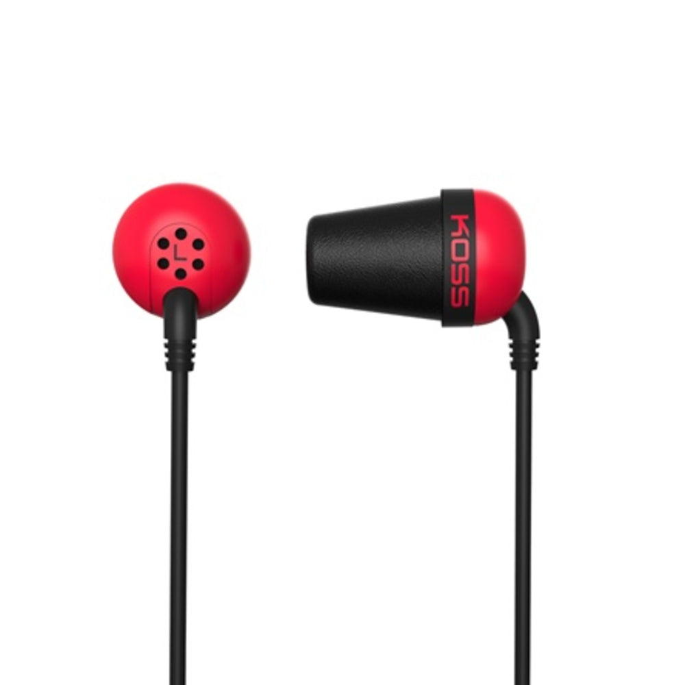 Koss-Headphones Plug R Noise Isolating Earbud Red Memory Foam Cushions Image 1