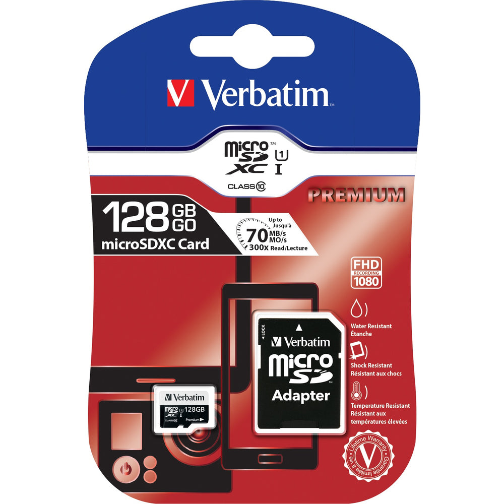 128GB Premium MicroSDXC Memory Card with Adapter, UHS-I V10 U1 Class 10