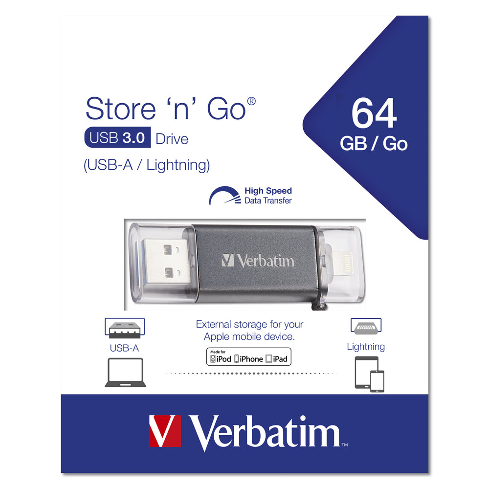 Verbatim 49301 64GB iStorengo Dual Flash Drive USB 3.0 Apple Lghtng