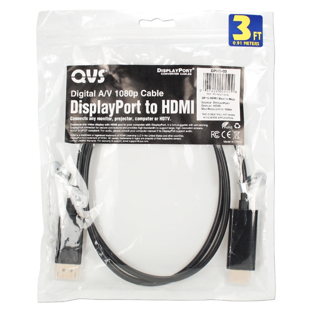 Qvs DPHD-06 DisplayPort to HDMI Cable - 6ft, Digital A/V