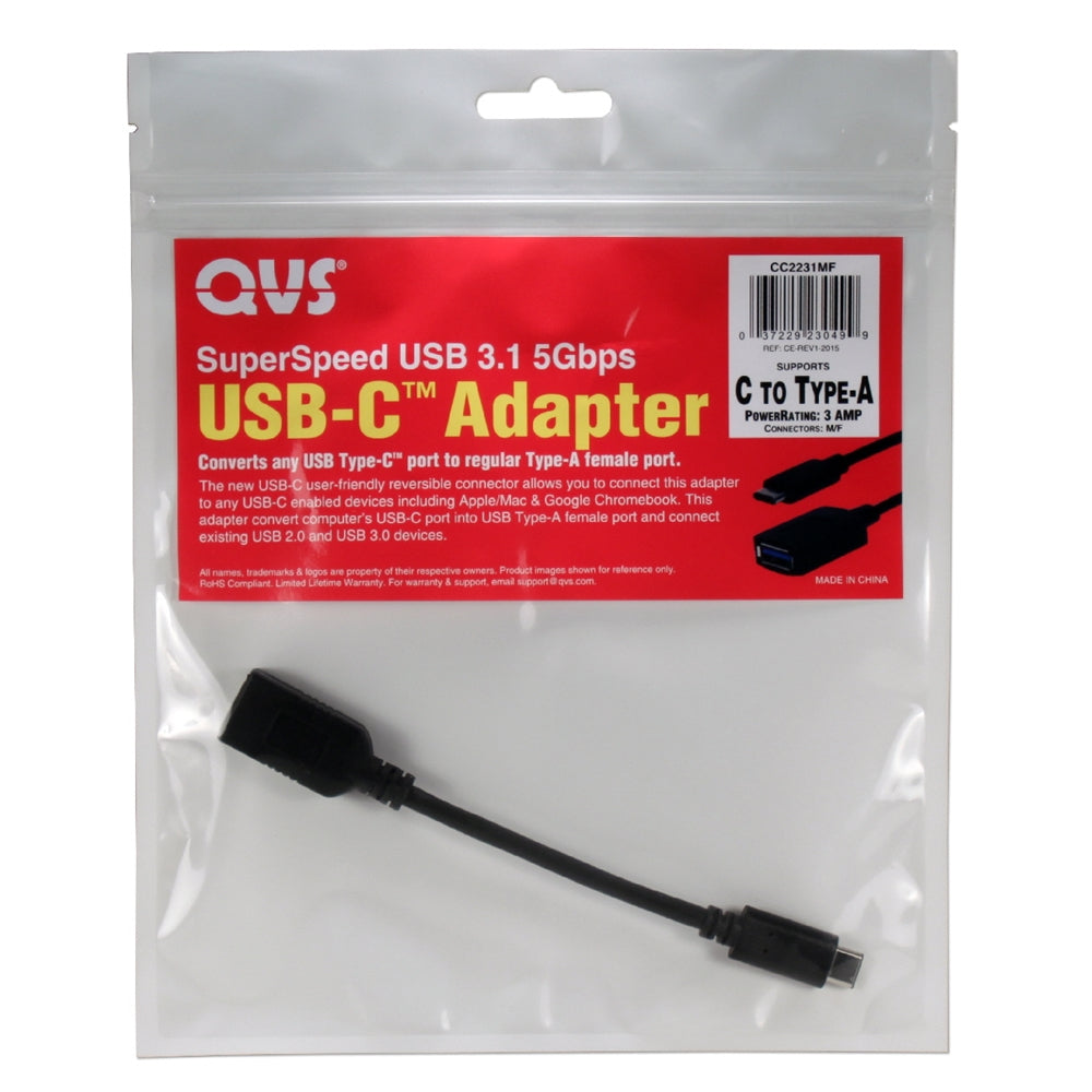 Qvs CC2231MF USB-C to USB-A Cable 5Gbps 3Amp - Black