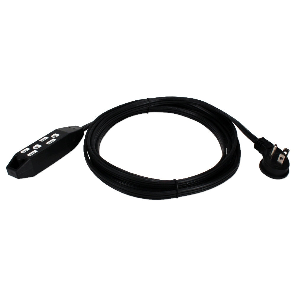 QVS PC3RX-10 Power Extension Cord - 3 Outlets, 10ft, Right-Angle Flat Image 1