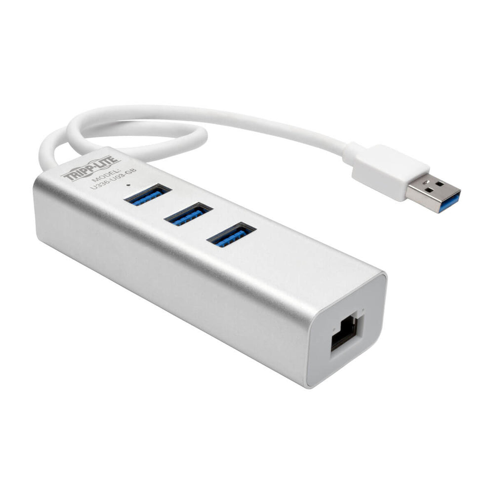Tripp Lite U336-U03-GB USB 3.0 Superspeed Gig Ethernet NIC Adapter 3-Port Hub Image 1