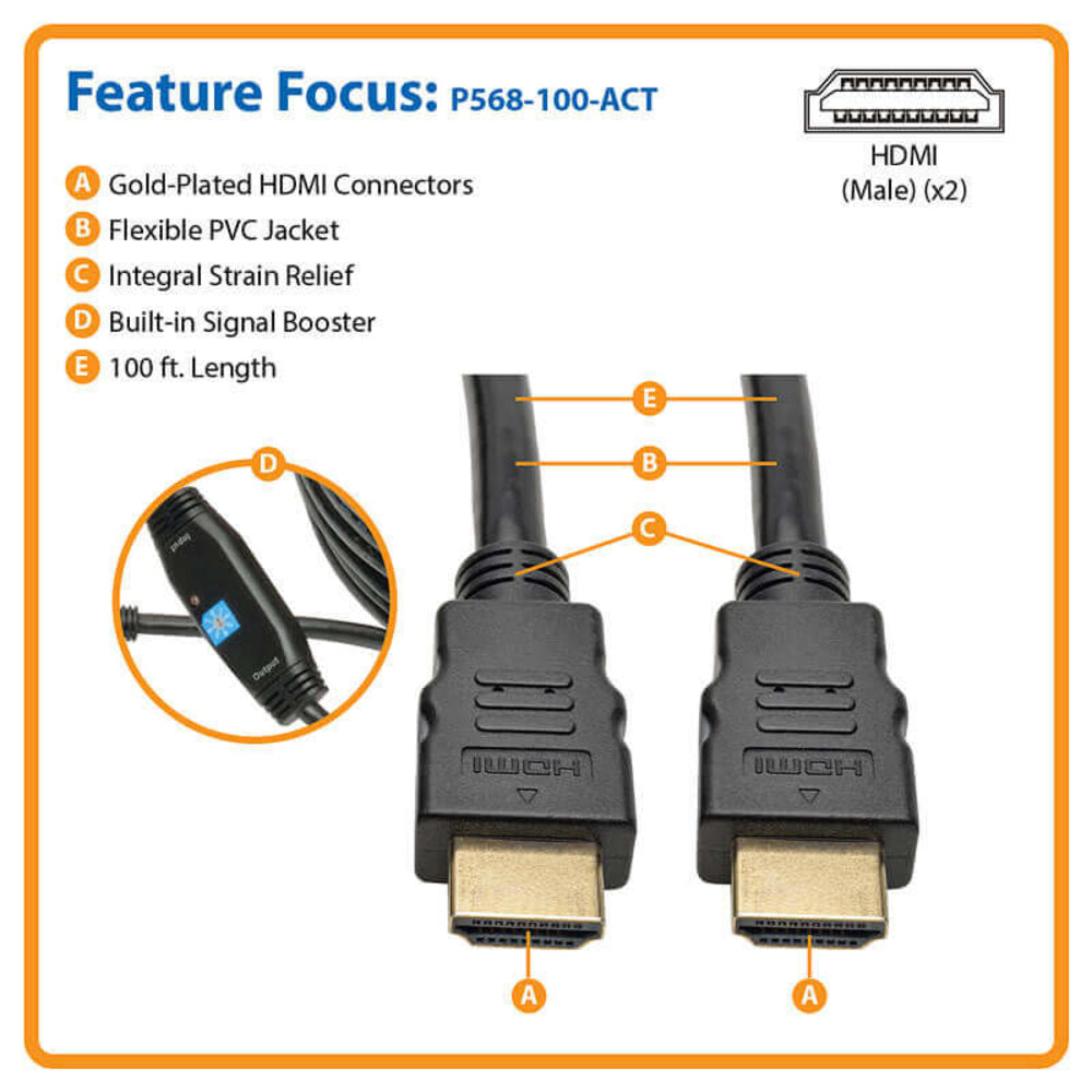 Tripp Lite P568-100-ACT HDMI Cable with Signal Booster - Active High-Speed