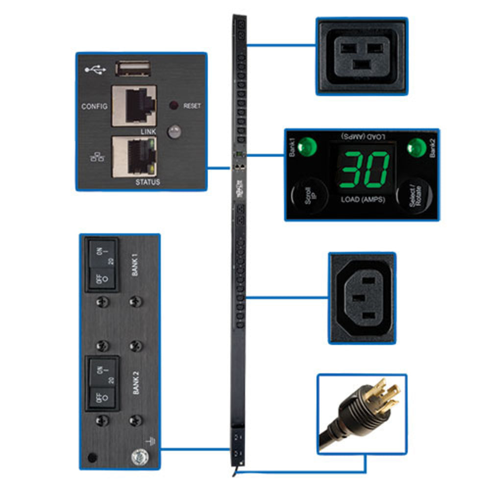 Tripp Lite PDUMNV30HVLX Monitored PDU 5.8kW 208/240V 24 Outlet Black