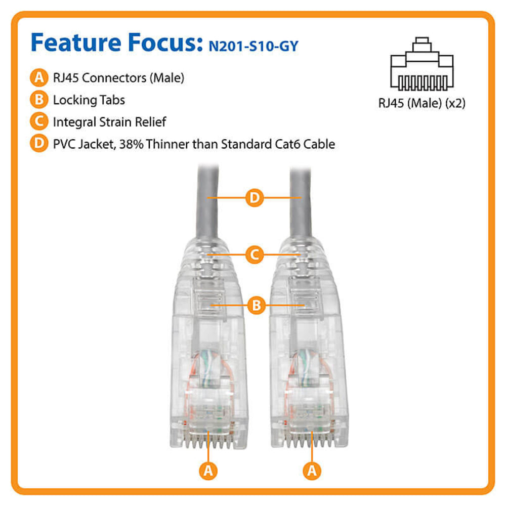 Tripp Lite N201-S10-GY Cat6 Gigabit Patch Cable