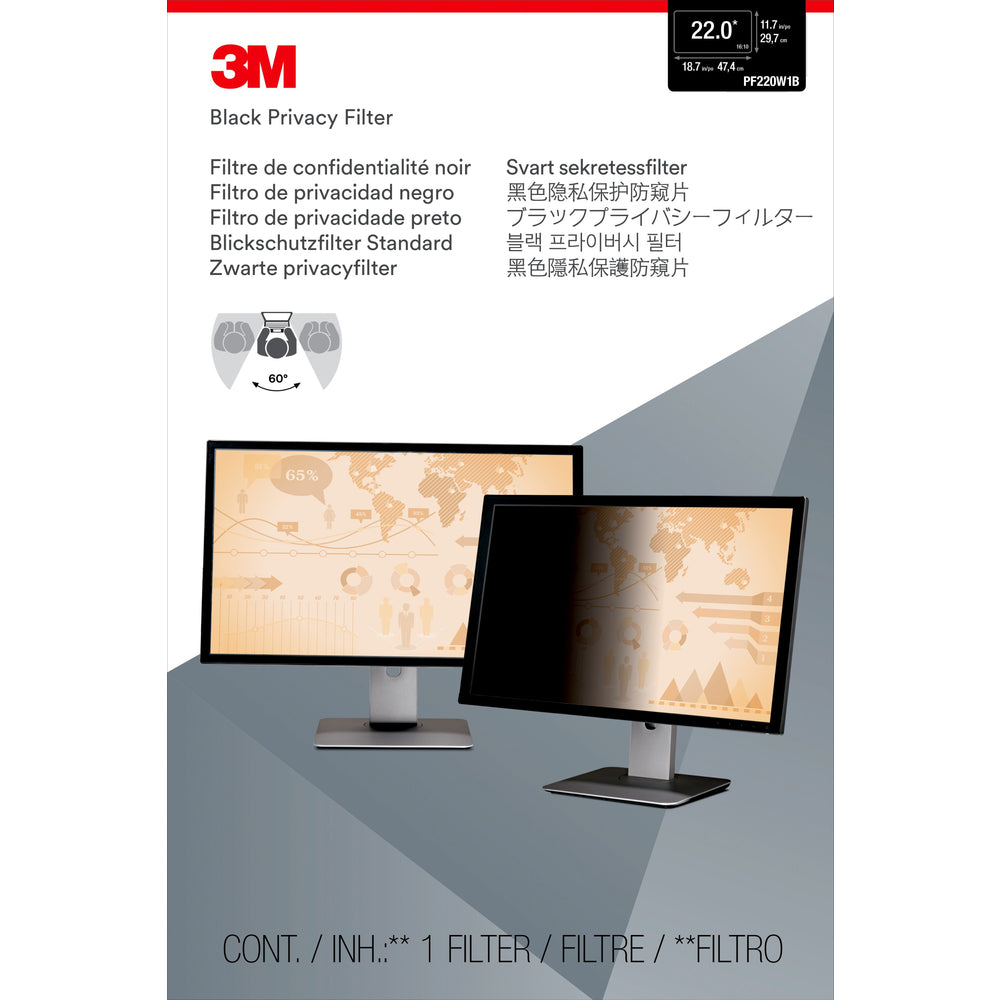3M PF220W1B Privacy Filter 22" Widescreen Monitor