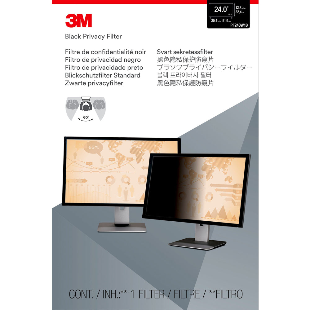 3m PF240W1B Frameless Blackout Privacy Filter For 24" Widescreen Monitor