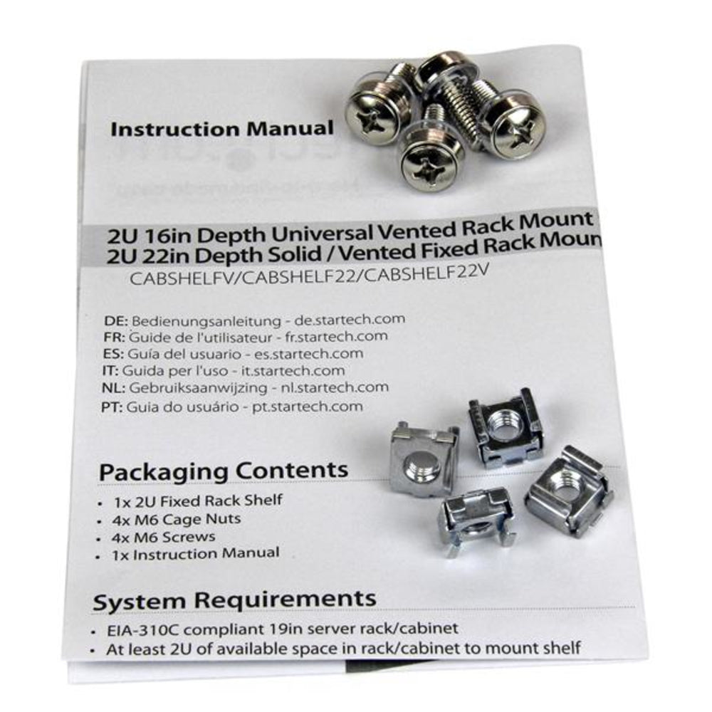 StarTech CABSHELF22 2U 22in Rack Mount Shelf 50lbs