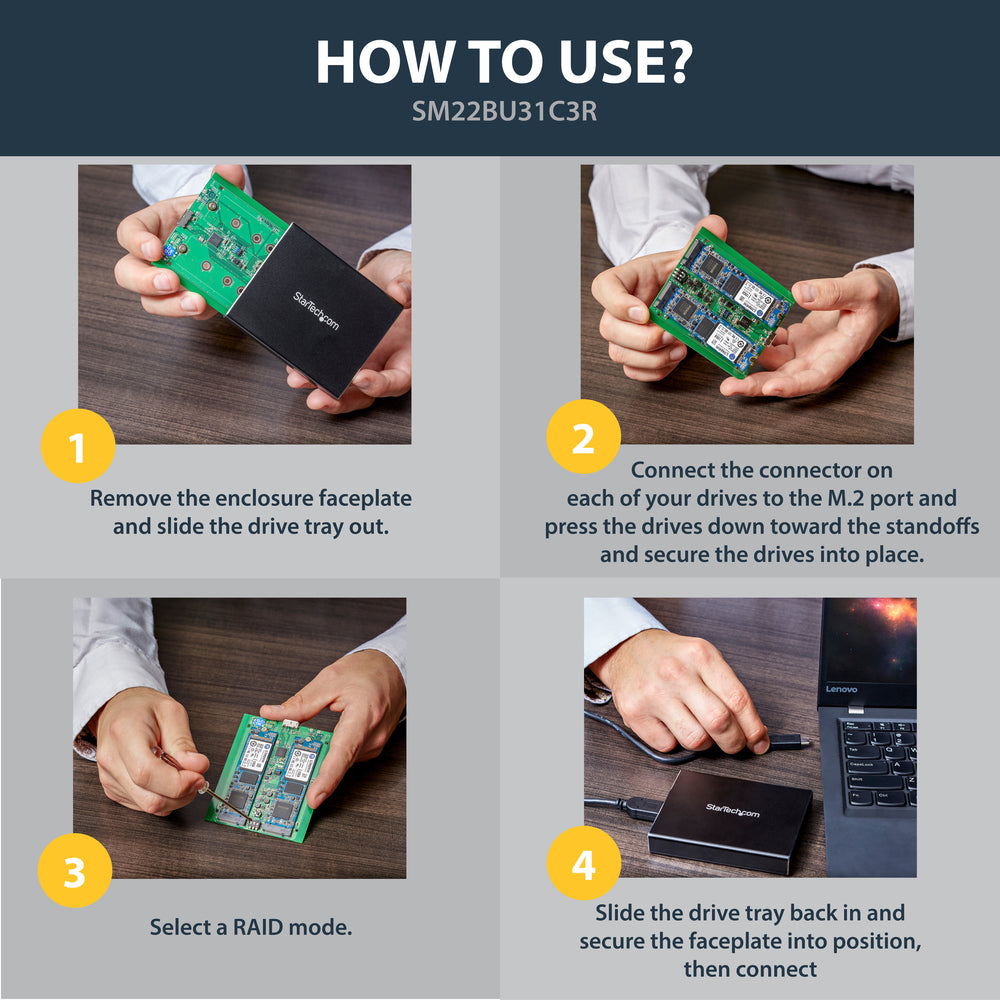 Startech.Com Sm22Bu31C3R Dual Drive M.2 Sata Enclosure Raid Usb 3.1 Gen 2 C A
