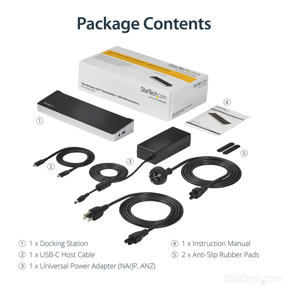 StarTech DK30CH2DEP USB-C Triple Monitor Dock - 3x 4K DP/HDMI, 100W PD, 5x USB 3.0