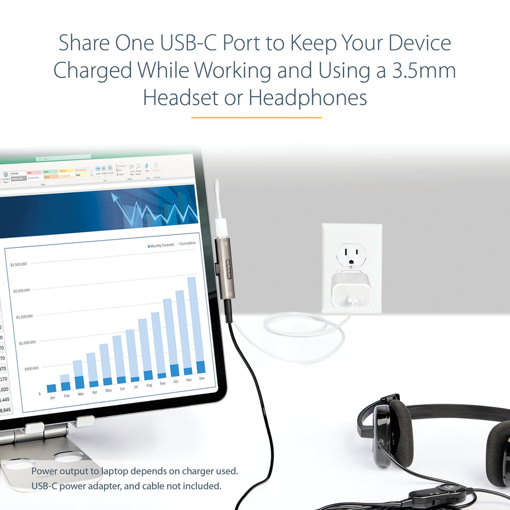Startech CDP235APDM USB C Audio and Charge Adapter 60W - Silver