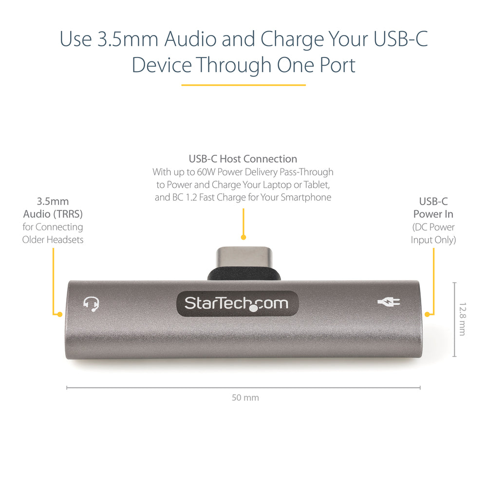 Startech CDP235APDM USB C Audio and Charge Adapter 60W - Silver