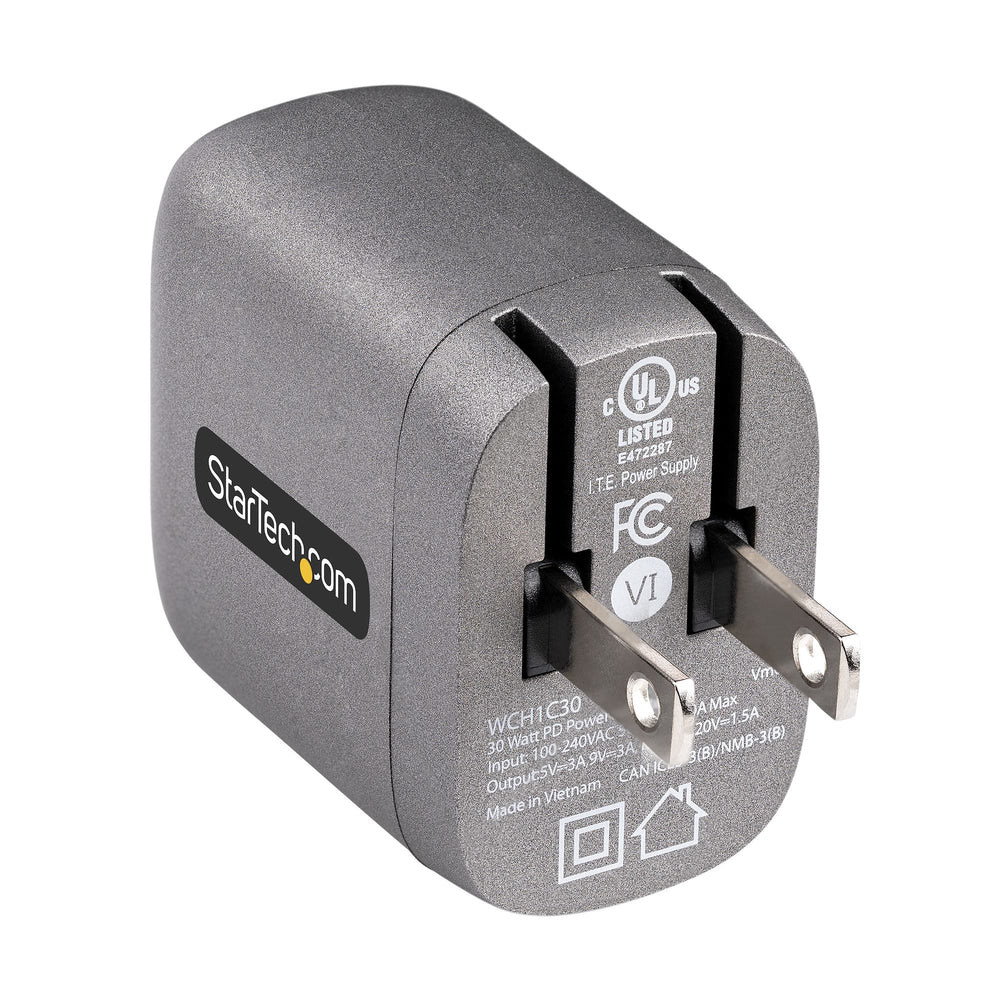 STARTECH.COM WCH1C30 30 WATT GAN PD UNIVERSAL USB-C LAPTOP AC WALL CHARGER 6FT