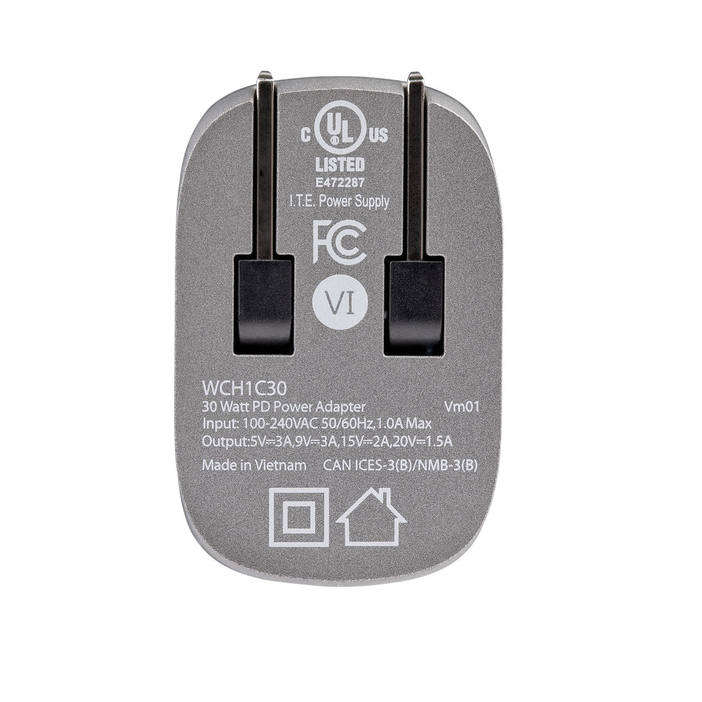 STARTECH.COM WCH1C30 30 WATT GAN PD UNIVERSAL USB-C LAPTOP AC WALL CHARGER 6FT