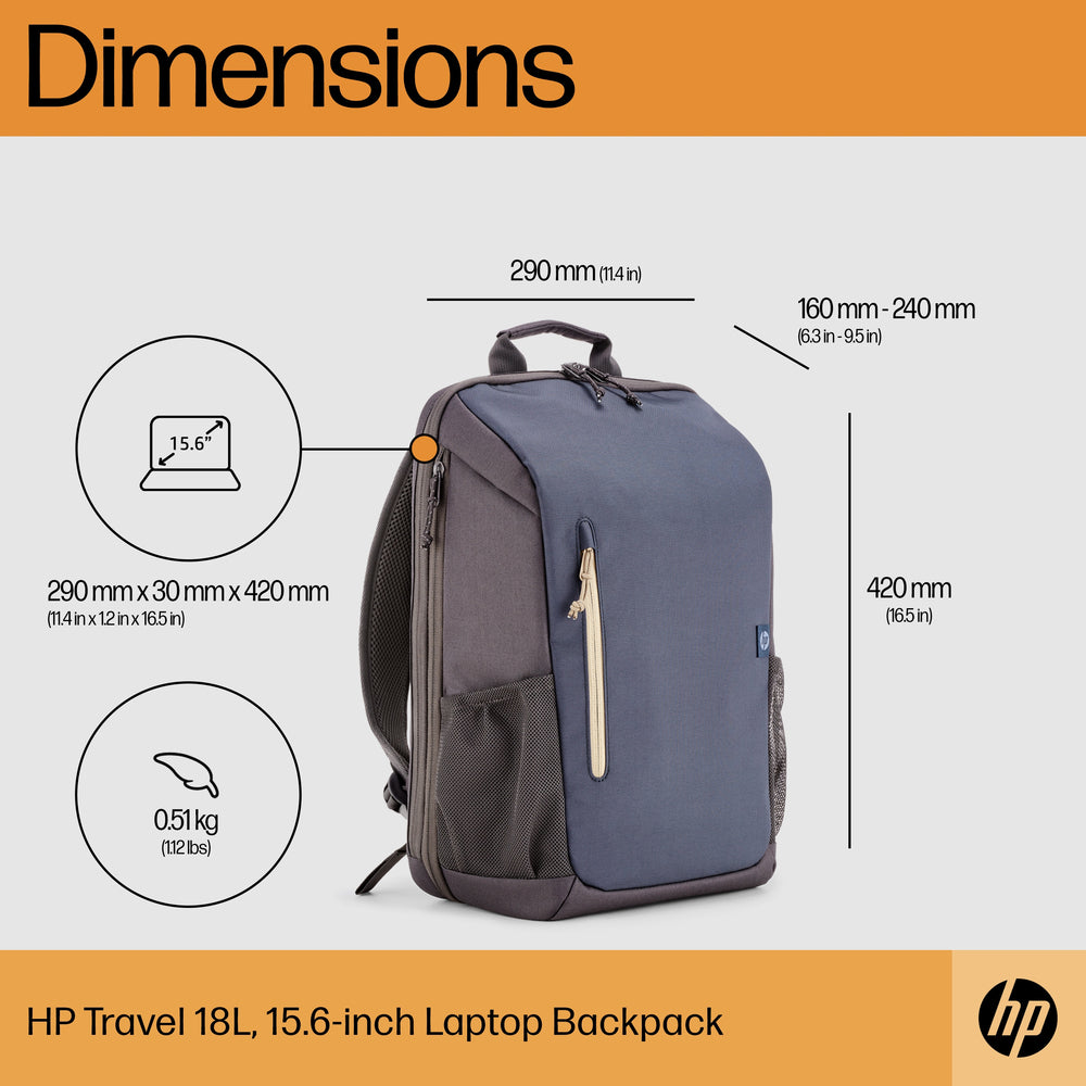 HP 6B8U6AA 15.6" Laptop Travel Backpack 18L Iron Grey
