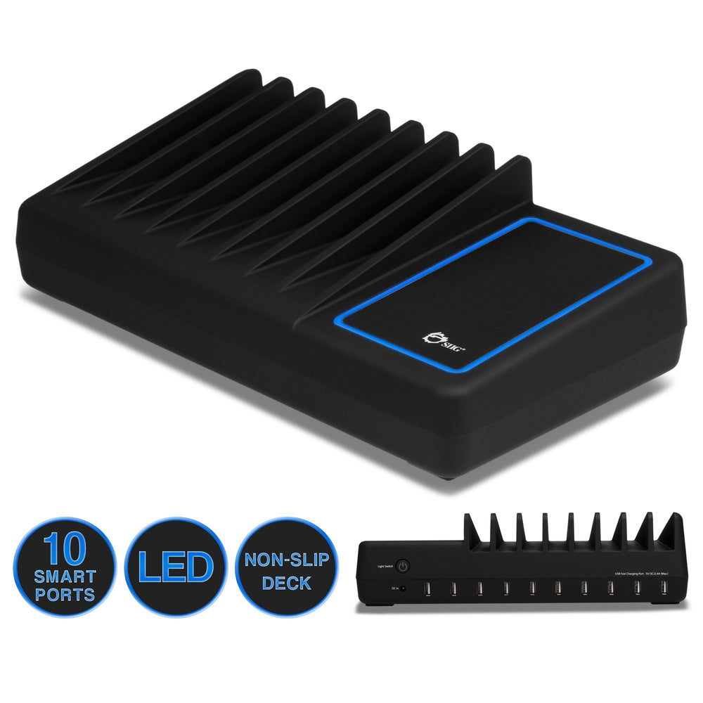 Siig Inc. AC-PW1314-S1 10-Port USB Charging Station with Ambient Light Deck