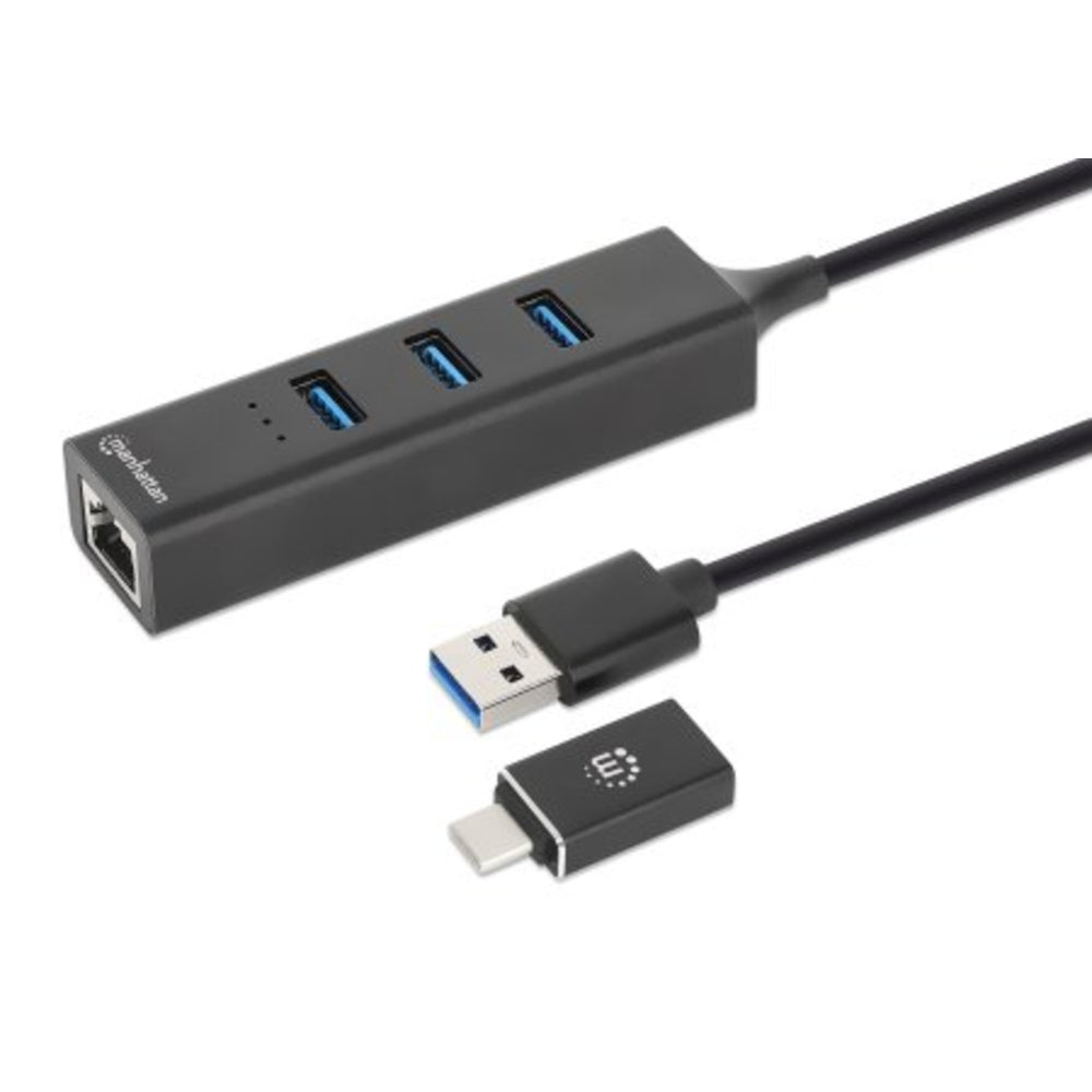 Manhattan 180894 USB 3.0 Type-C/A Hub with Ethernet Network Adapter Image 1