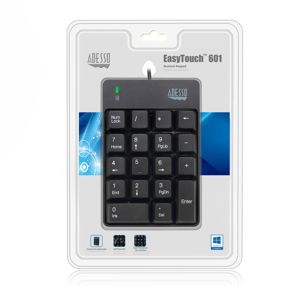 Adesso AKB-601UB Numeric Keypad USB Hub - Compact, Spill Resistant